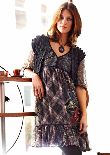 Aniston Damen Chiffon-Babydollkleid, bunt