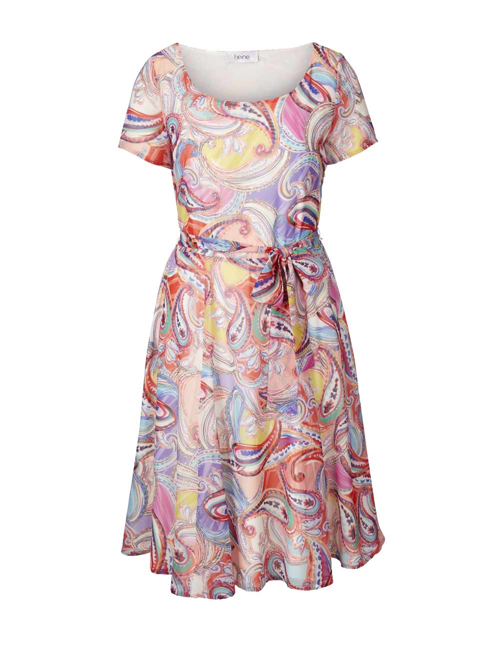 HEINE Damen Chiffon-Druckkleid mit Gürtel, bunt