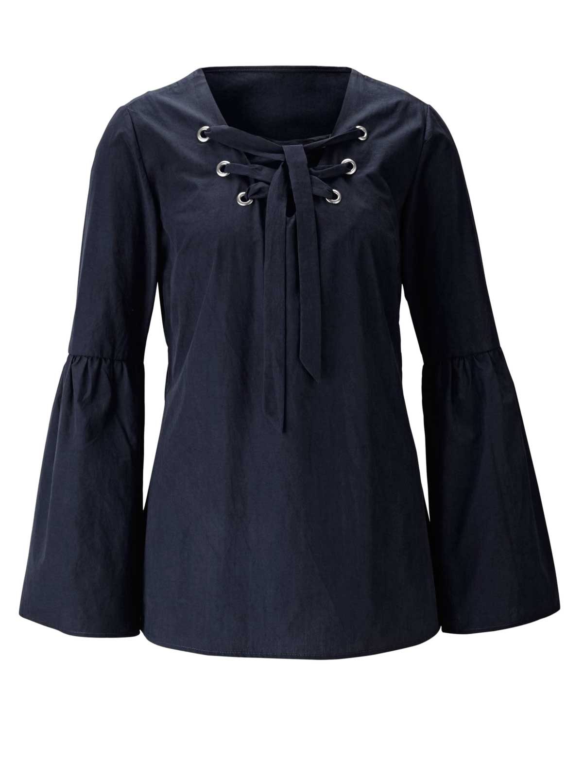 Heine Damen Volant-Bluse mit Schnürung, nachtblau