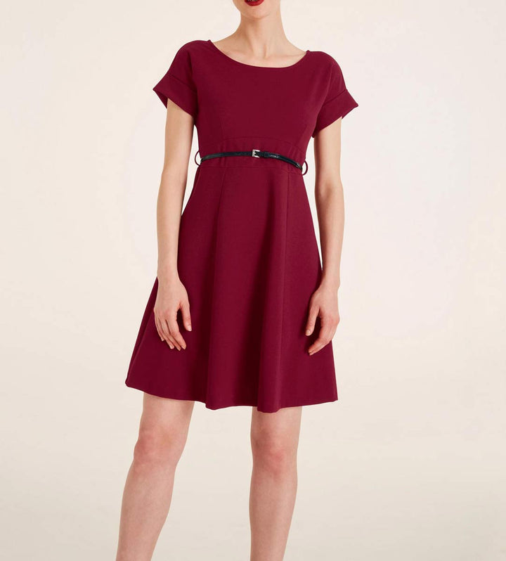 Heine Damen Kleid mit Gürtel, bordeaux