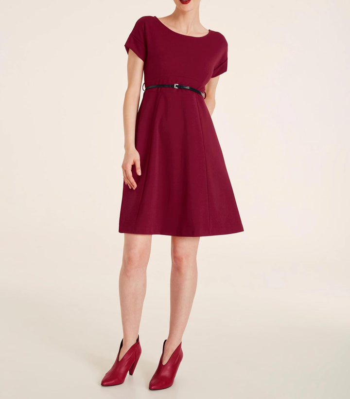 Heine Damen Kleid mit Gürtel, bordeaux