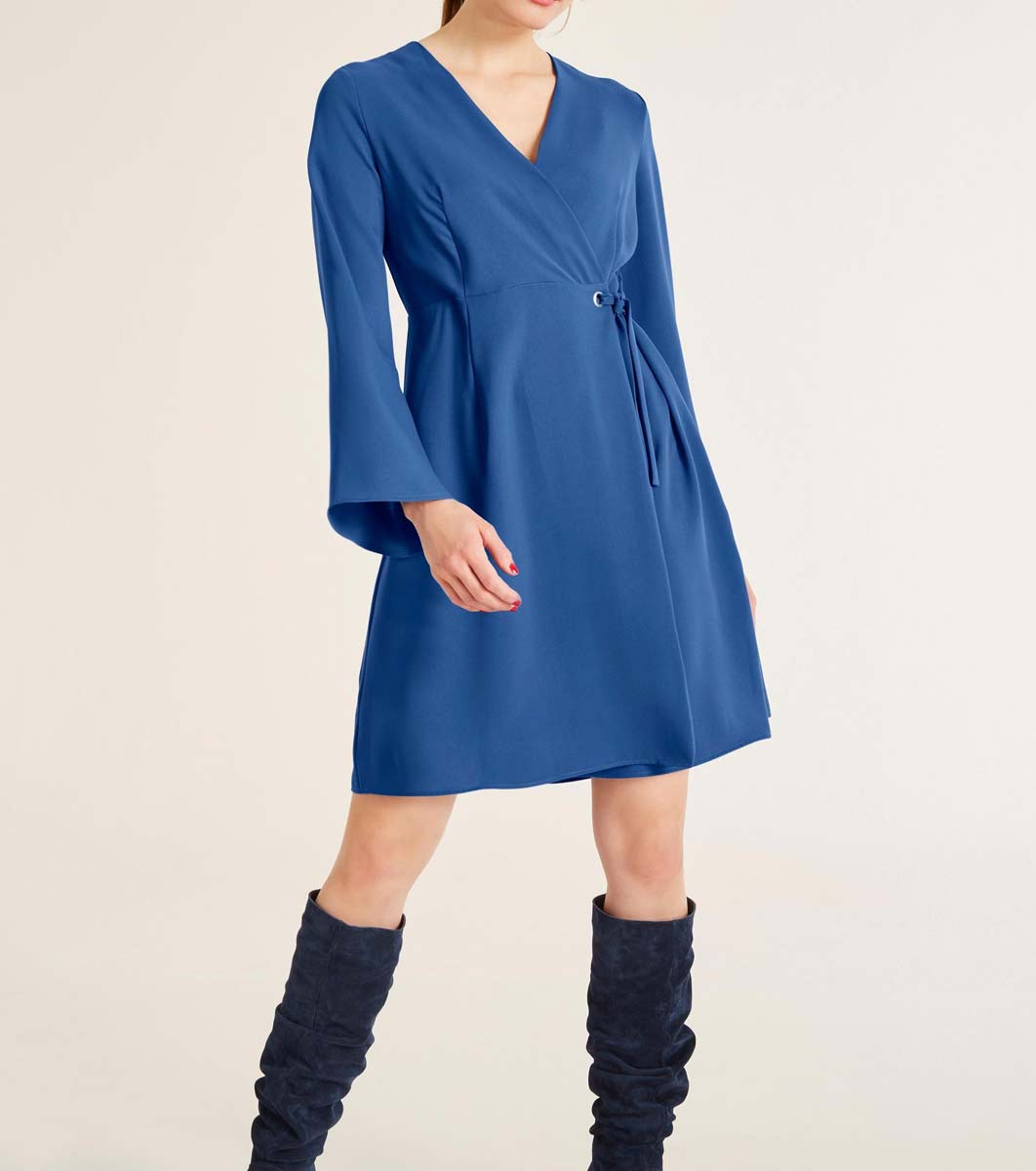 Rick Cardona Damen Designer-Wickelkleid, blau