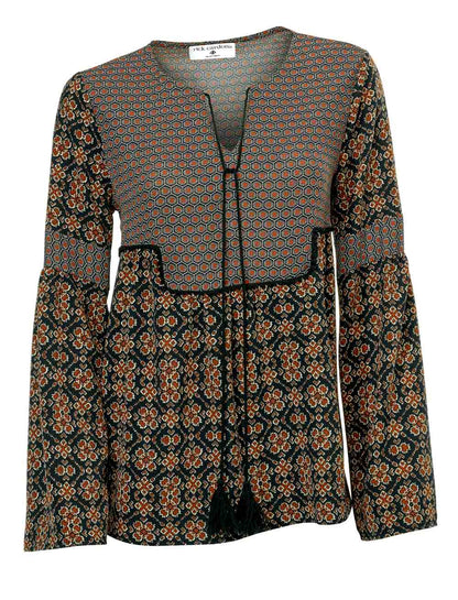 Rick Cardona Damen Designer-Druckbluse, schwarz-bunt