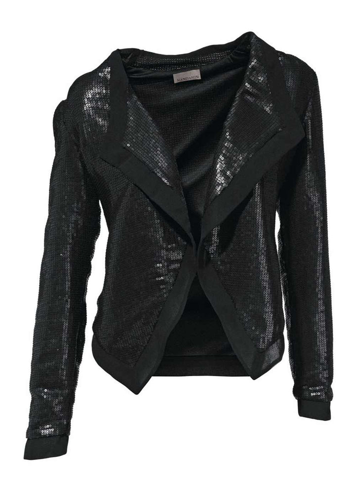 Mandarin Pailletten-Shirtjacke, schwarz
