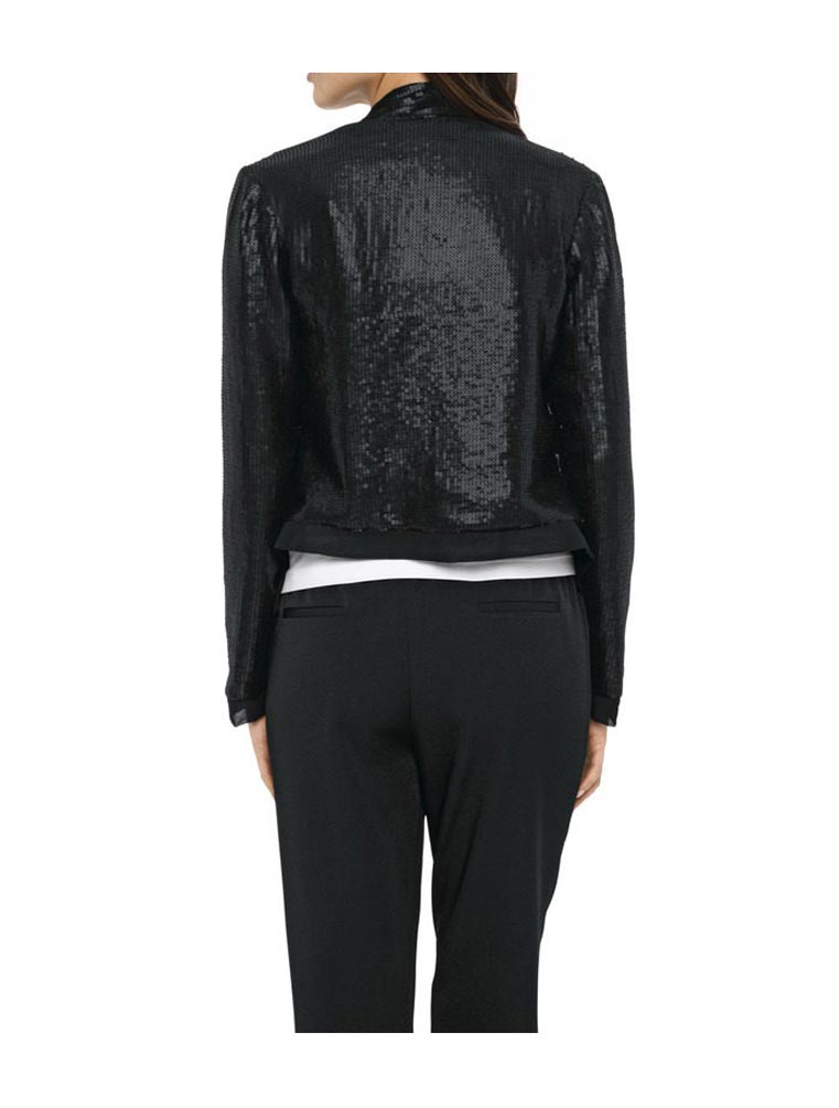 Mandarin Pailletten-Shirtjacke, schwarz