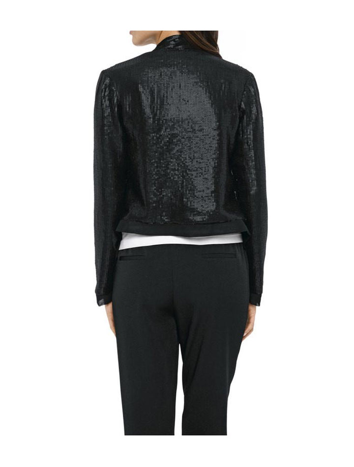 Mandarin Pailletten-Shirtjacke, schwarz