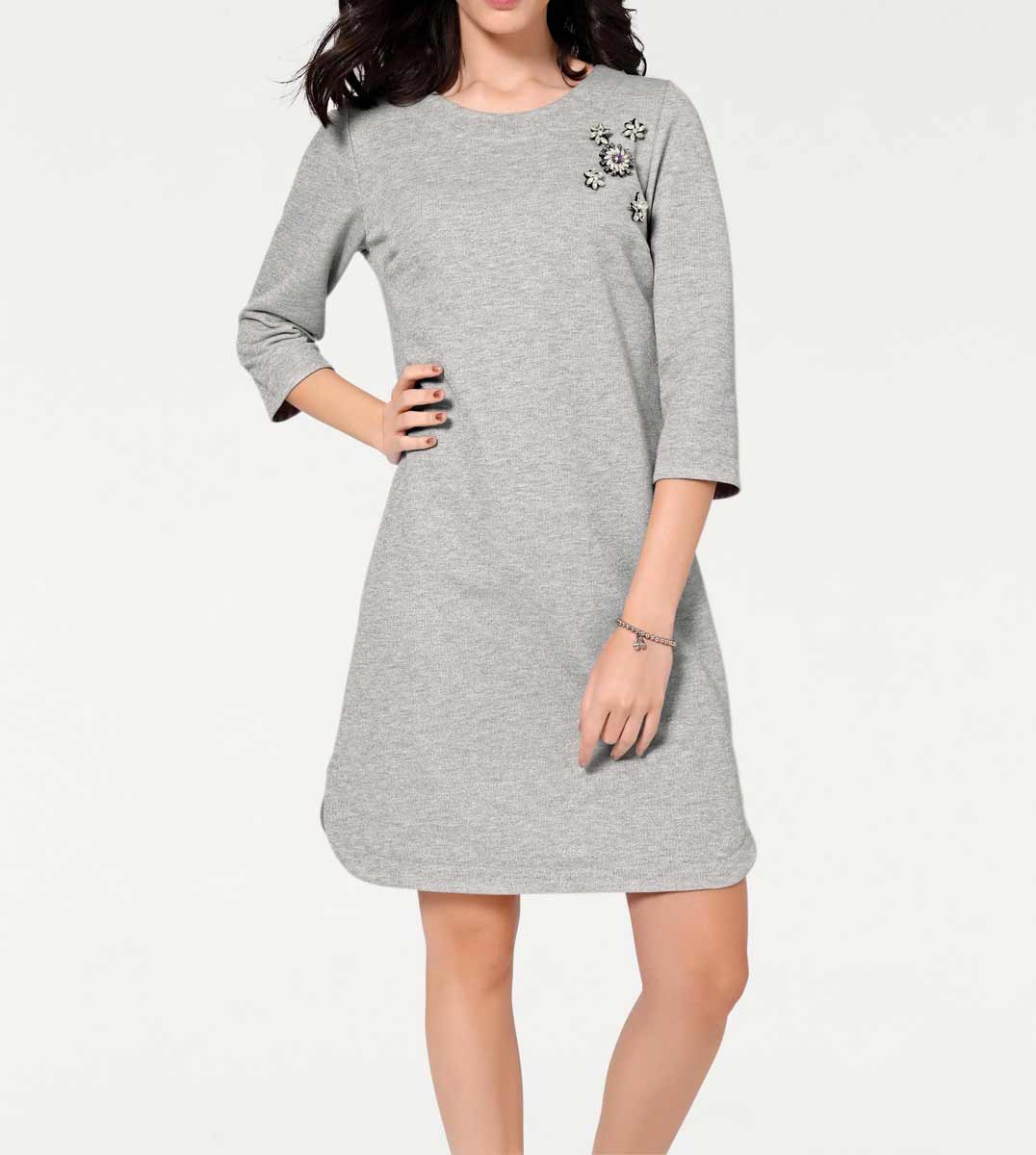 Rick Cardona Damen Designer-Sweatkleid mit Broschen, silbergrau