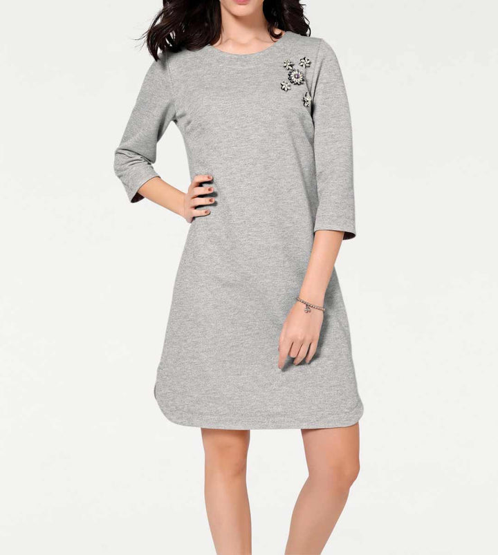 Rick Cardona Damen Designer-Sweatkleid mit Broschen, silbergrau