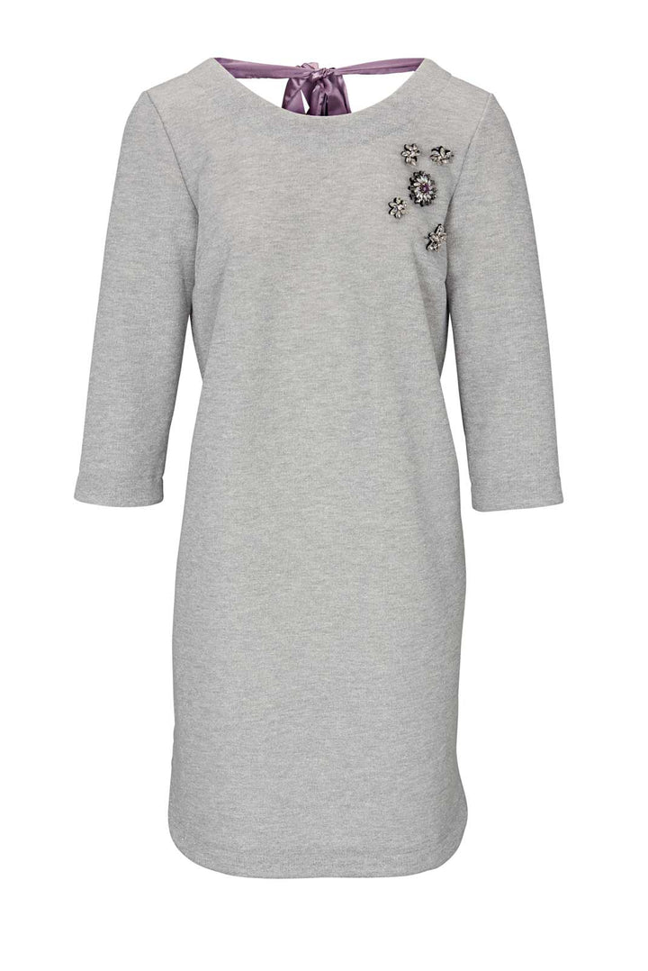 Rick Cardona Damen Designer-Sweatkleid mit Broschen, silbergrau