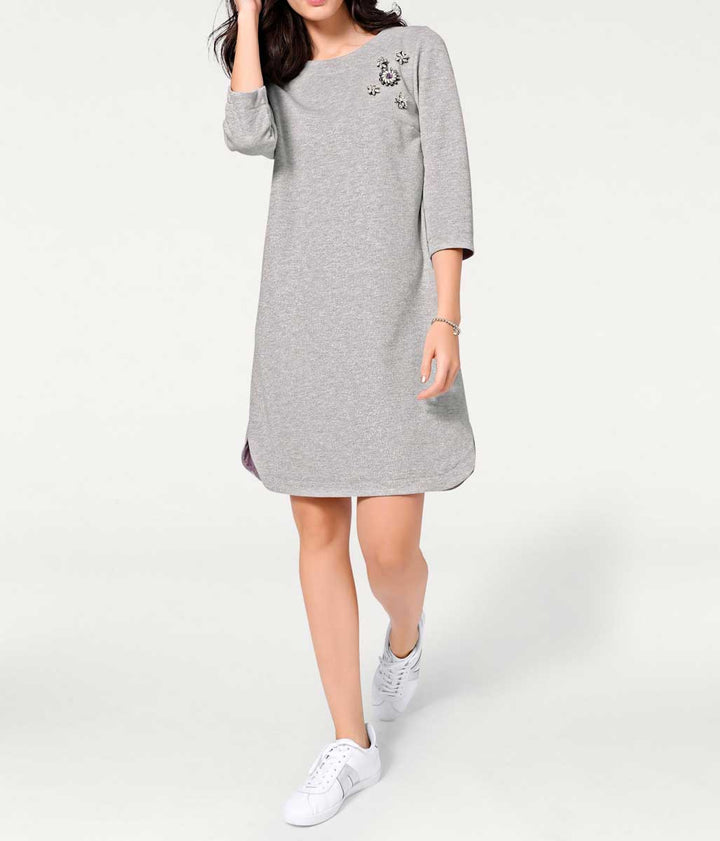 Rick Cardona Damen Designer-Sweatkleid mit Broschen, silbergrau