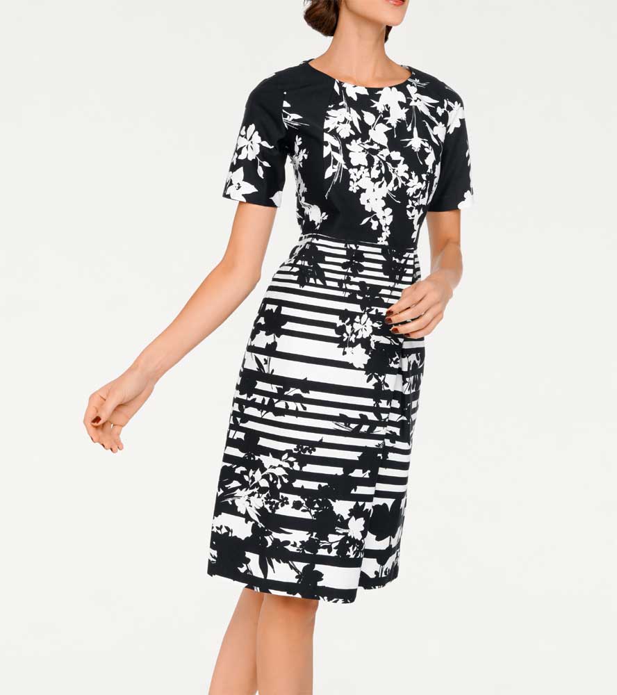 Ashley Brooke Damen Designer-Druckkleid, schwarz-weiß