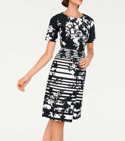 Ashley Brooke Damen Designer-Druckkleid, schwarz-weiß