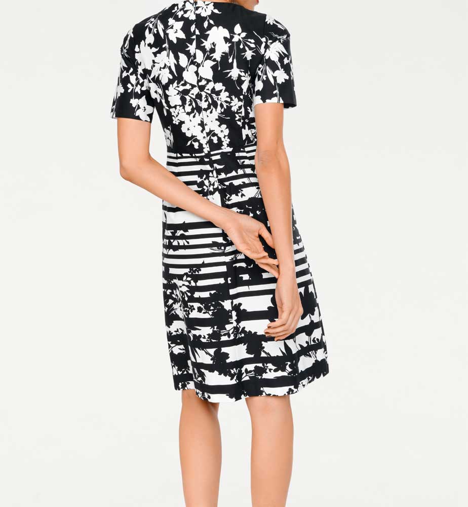 Ashley Brooke Damen Designer-Druckkleid, schwarz-weiß