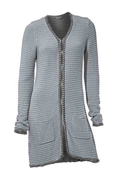 Mandarin Damen Strickjacke mit Kette, grau