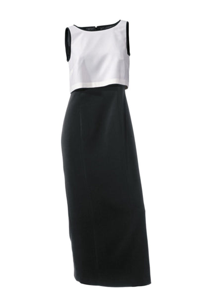 S. Madan Damen Designer-Maxikleid, schwarz-creme