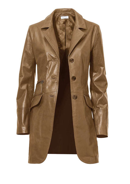 Class International Damen Lammnappaledermantel, cognac