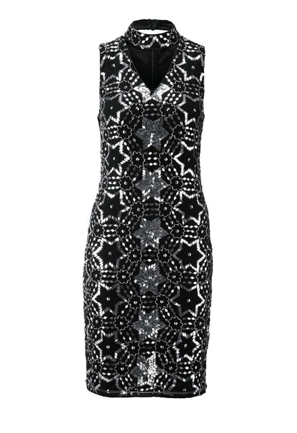 Heine Damen Cocktailkleid mit Pailetten, schwarz-silberfarben