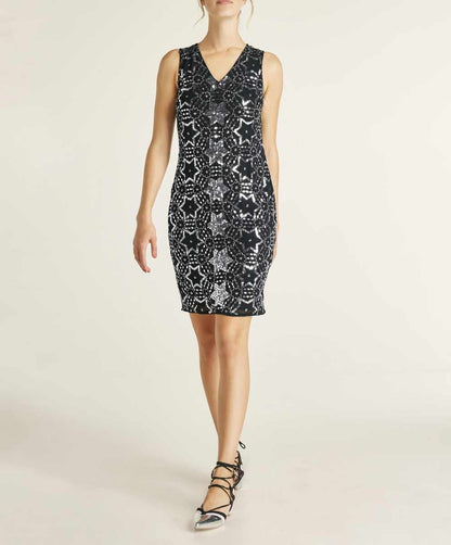 Heine Damen Cocktailkleid mit Pailetten, schwarz-silberfarben