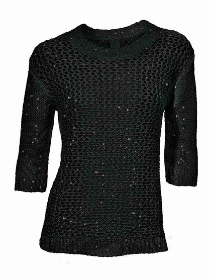 Heine Damen Pullover mit Pailletten, schwarz