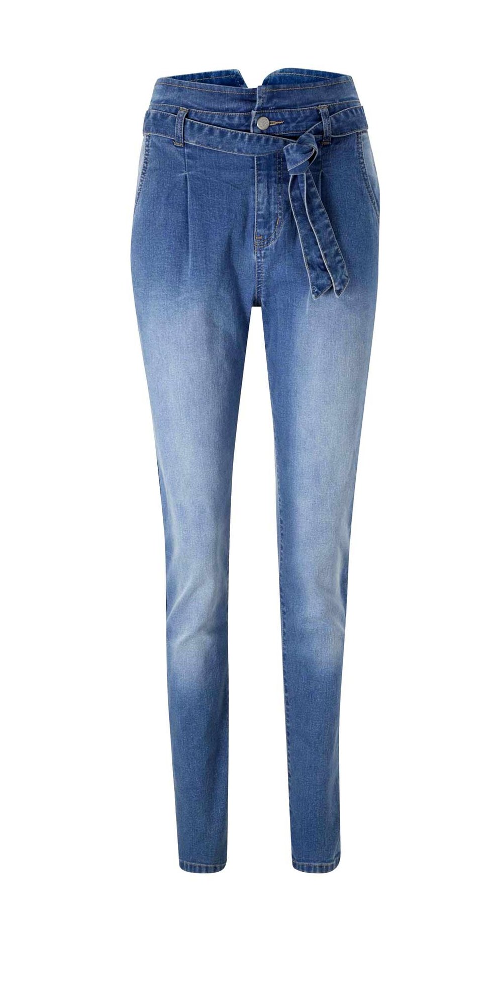 LINEA TESINI Damen Designer-Paperbag-Jeans, blue-denim