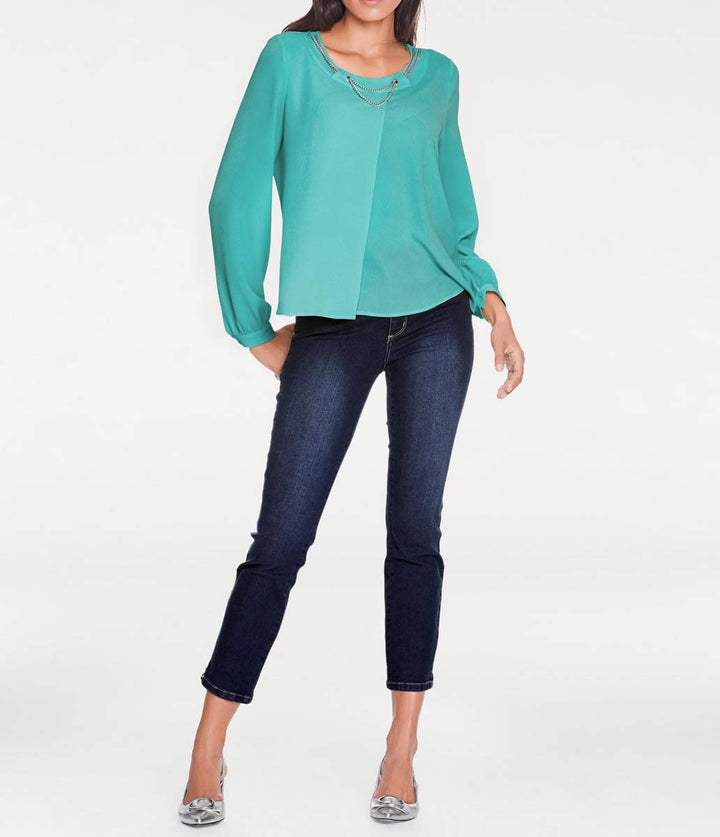 Ashley Brooke Damen Designer-Bluse m. Ketten, türkis