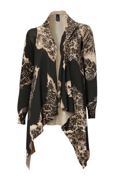 Heine - Best Connections Damen Druckstrickjacke, schwarz-taupe