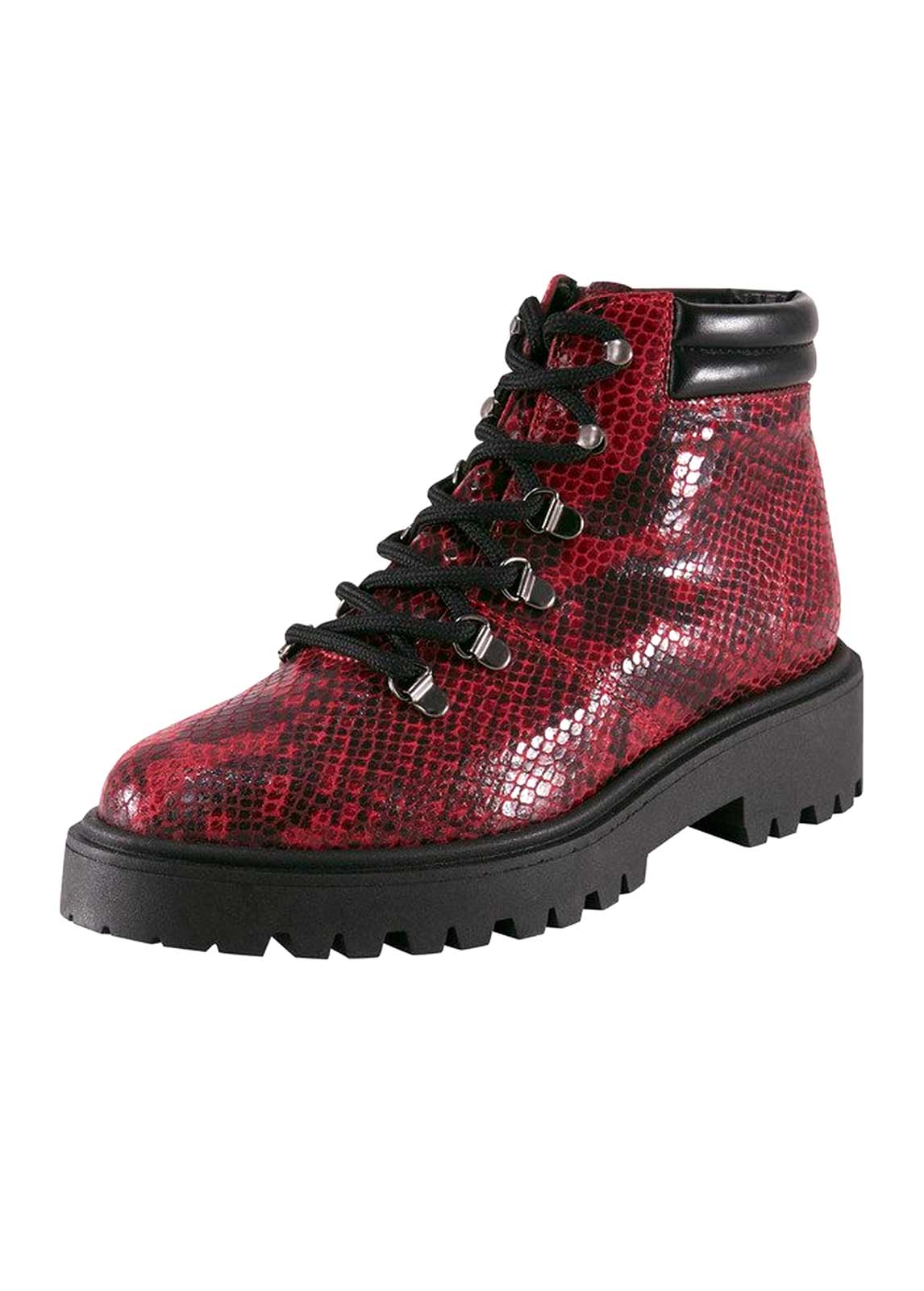 HEINE Damen Lederstiefelette, rot-schwarz