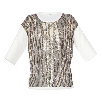 Guido Maria Kretschmer Damen Designer-Paillettenshirt, ecru