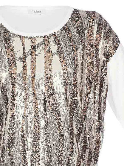 Guido Maria Kretschmer Damen Designer-Paillettenshirt, ecru