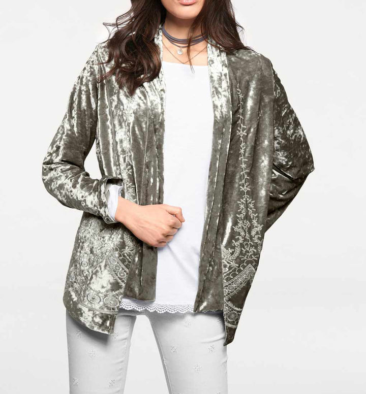 Linea Tesini Damen Designer-Samtblazer, silbergrau