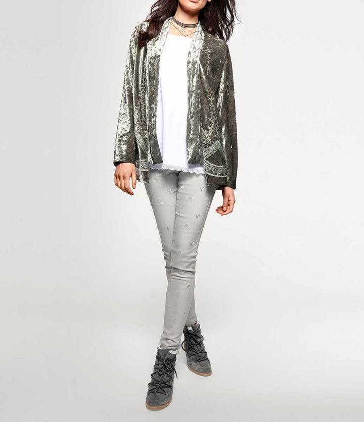 Linea Tesini Damen Designer-Samtblazer, silbergrau