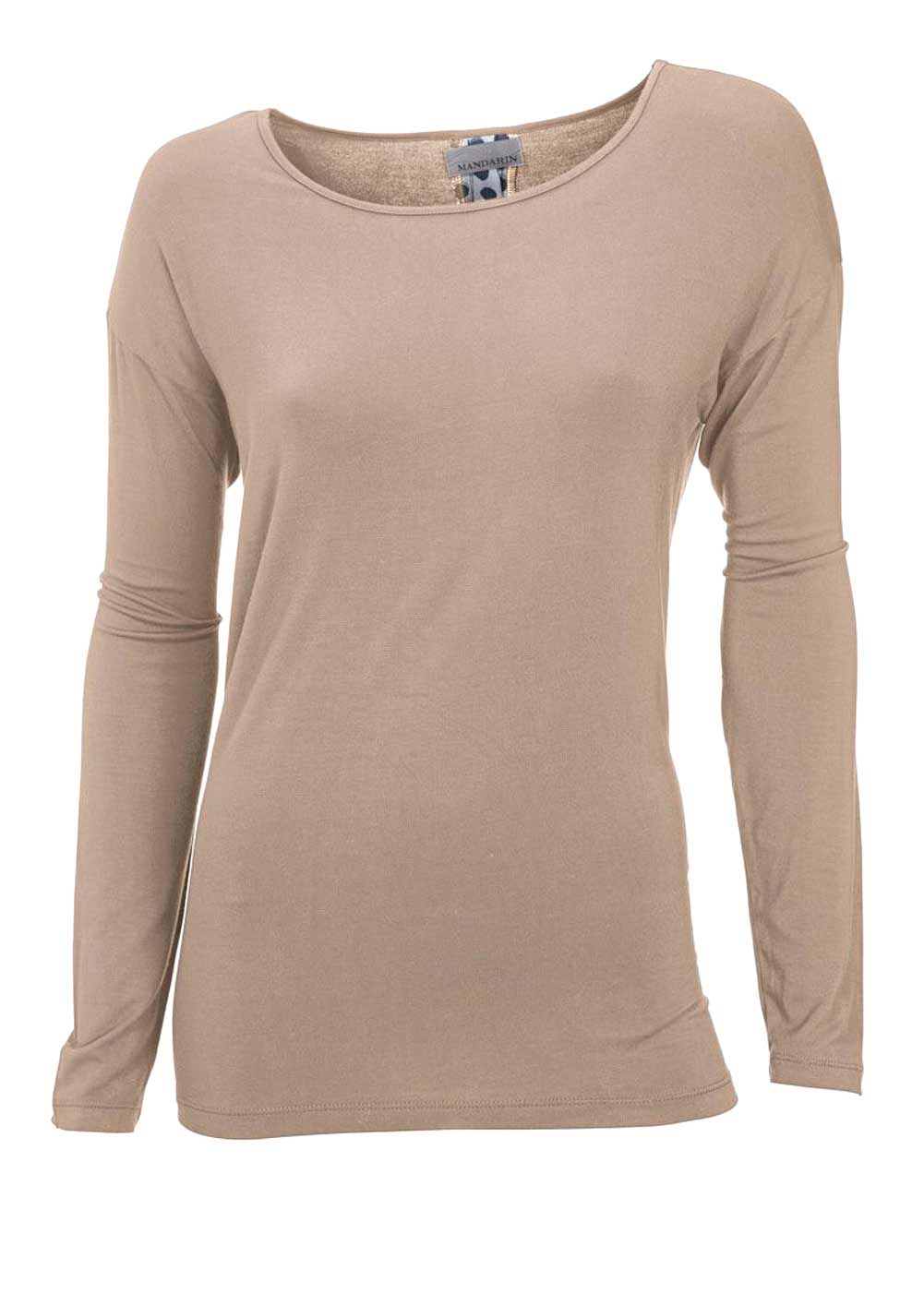 Mandarin Damen Designer-Shirt mit Einsatz, taupe