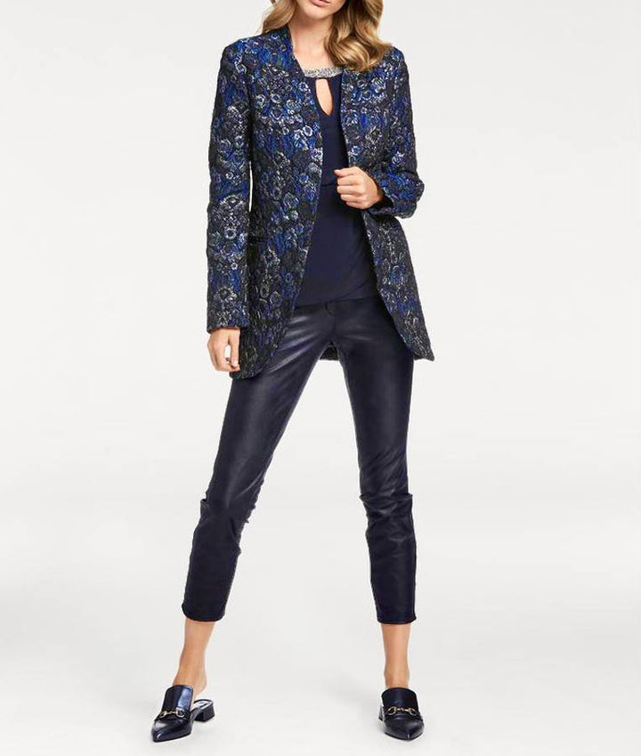 Ashley Brooke Damen Designer-Jacquardlongblazer, blau-schwarz