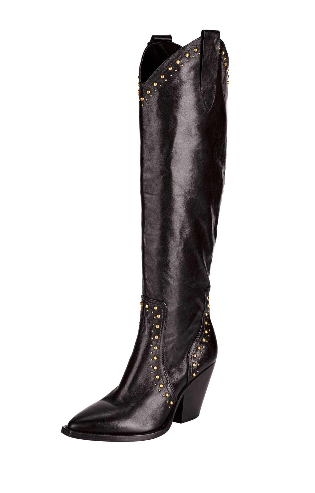 Curiosité Damen Leder-Stiefel mit Nieten, dunkelbraun