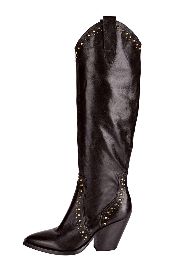 Curiosité Damen Leder-Stiefel mit Nieten, dunkelbraun