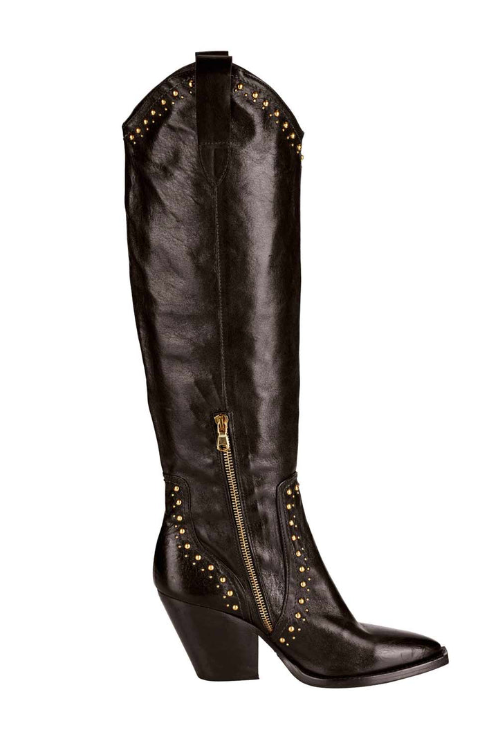 Curiosité Damen Leder-Stiefel mit Nieten, dunkelbraun