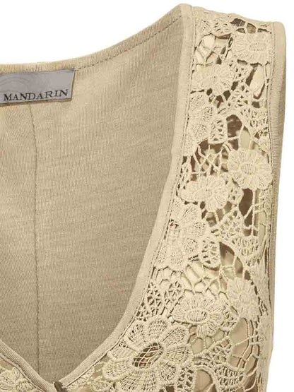 Mandarin Spitzenweste, beige