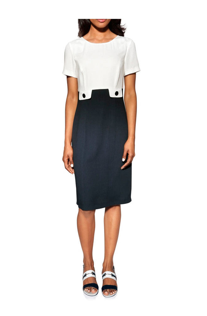 S. Madan Damen Designer-Etuikleid, marine-weiß