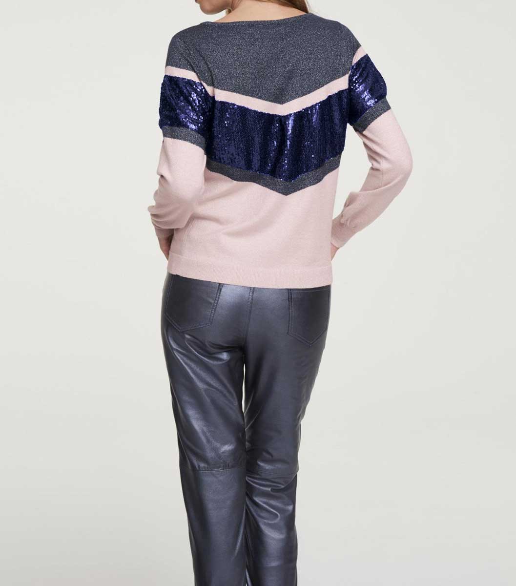 HEINE Damen Pullover mit Pailletten, altrosa-nachtblau