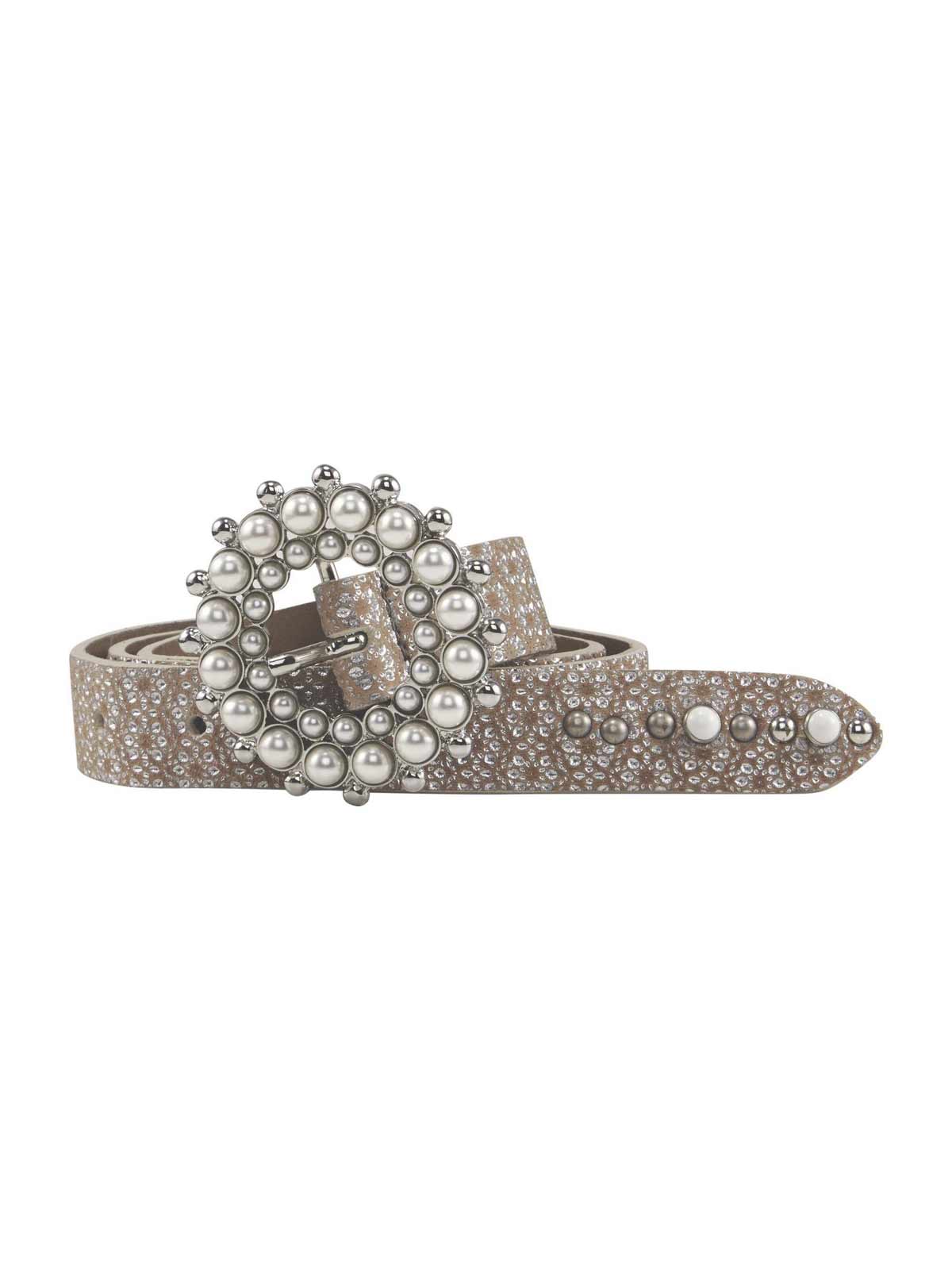 HEINE Damen Ledergürtel mit Perlen, creme
