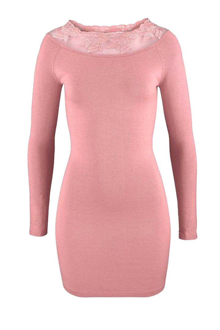 Melrose Damen Carmenstrickkleid mit Spitze, rosa
