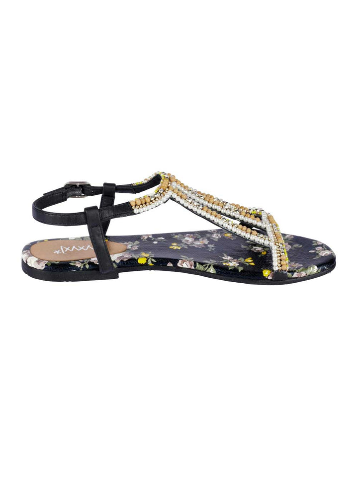 Xyxyx Damen Marken-Sandalette mit Perlen, schwarz-bunt