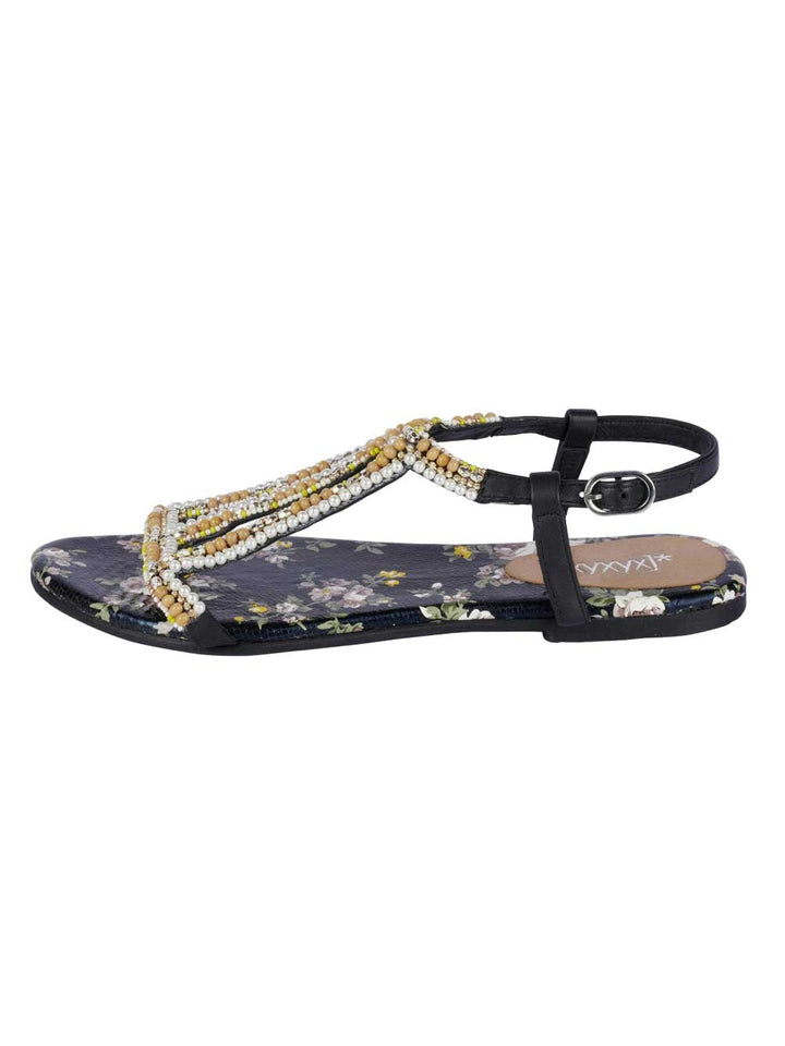 Xyxyx Damen Marken-Sandalette mit Perlen, schwarz-bunt