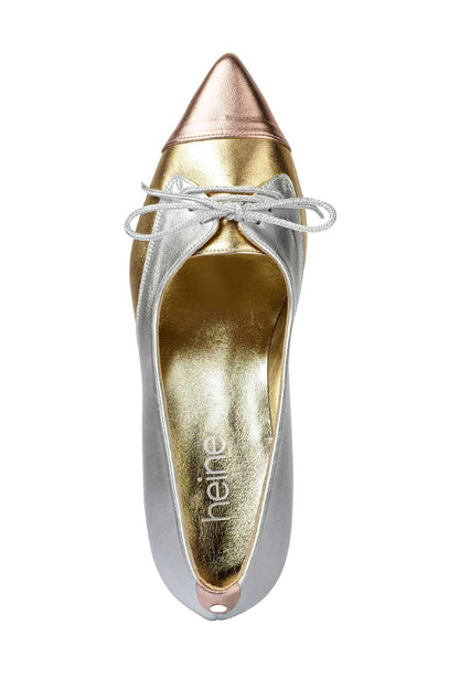 Heine Damen Lederpumps mit Schnürung, silber-goldfarben
