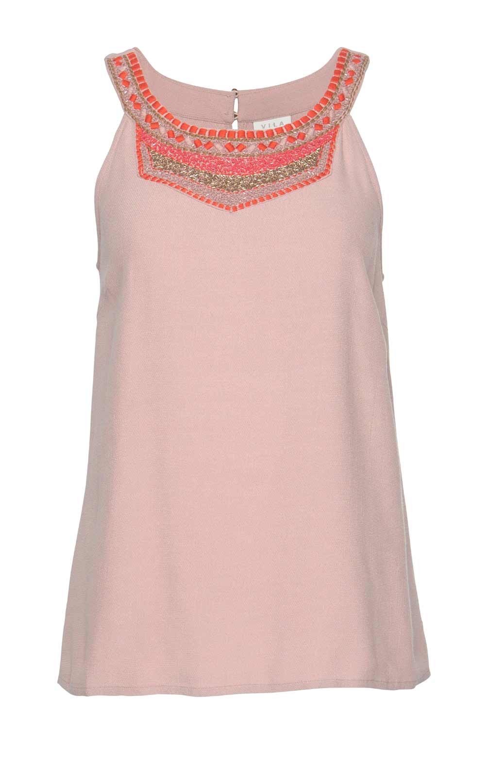 Vila Clothes Damen Marken-Blusentop mit Perlen-Stickerei, rosé