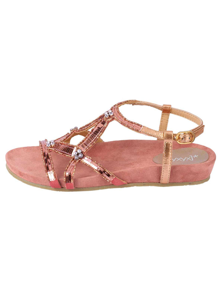 Xyxyx Damen Marken-Ledersandalette mit Pailletten, rosé