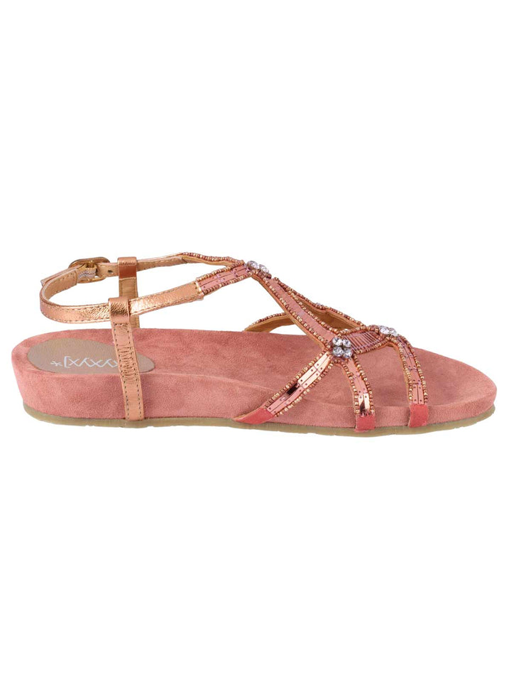 Xyxyx Damen Marken-Ledersandalette mit Pailletten, rosé