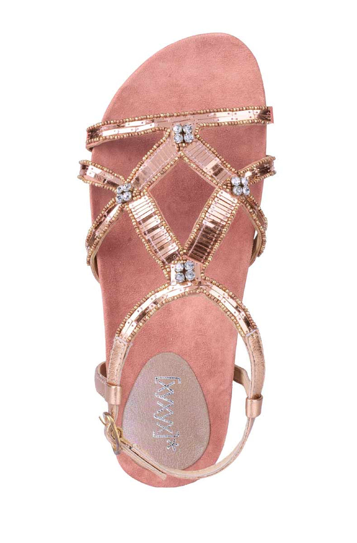 Xyxyx Damen Marken-Ledersandalette mit Pailletten, rosé