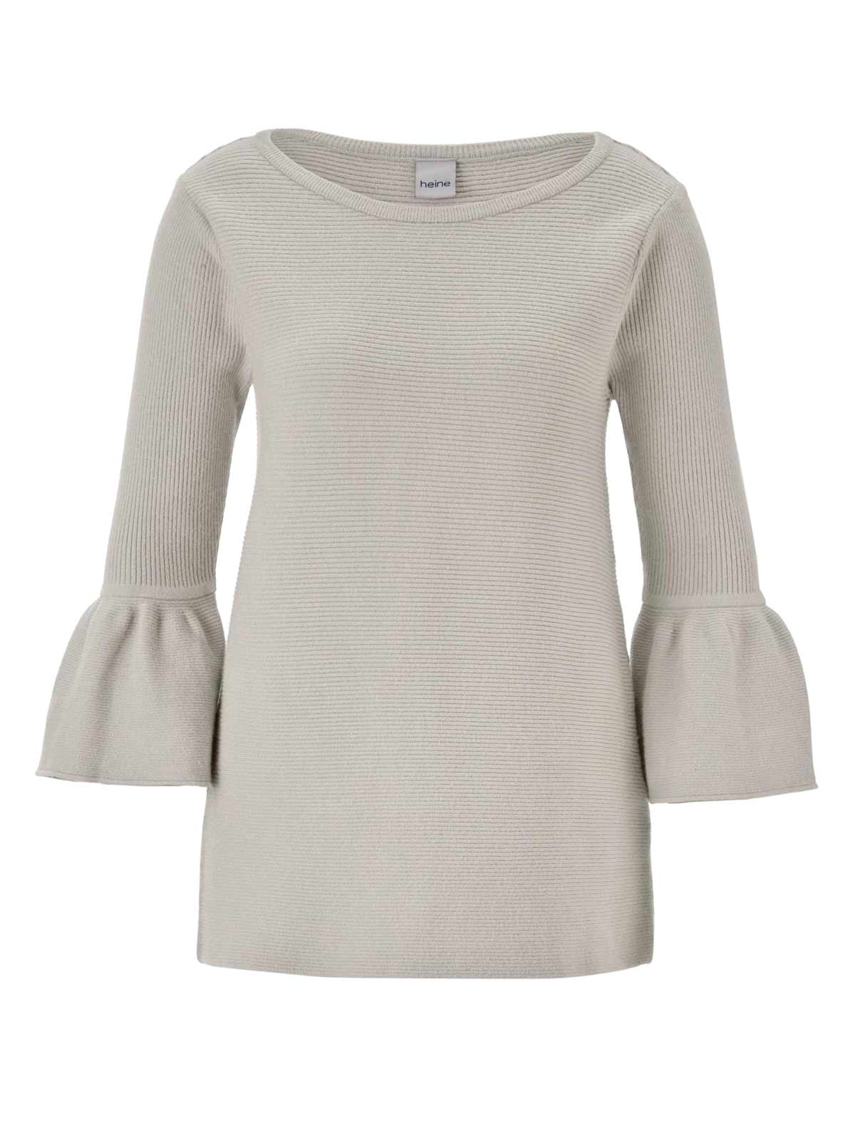 Heine Damen Rippenstrickpullover mit Volants, grau
