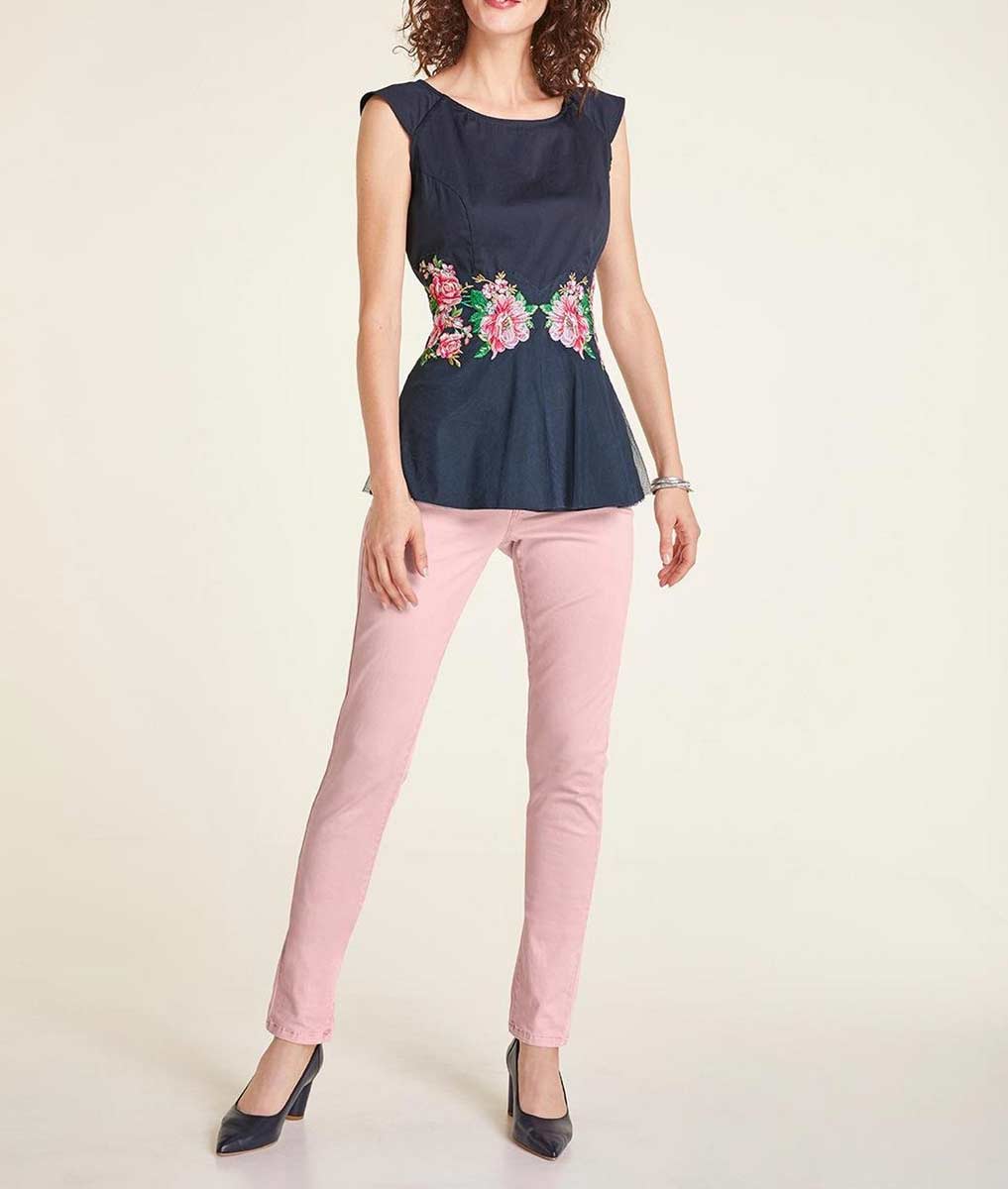 Heine Damen Blusentop mit Stickerei, nachtblau
